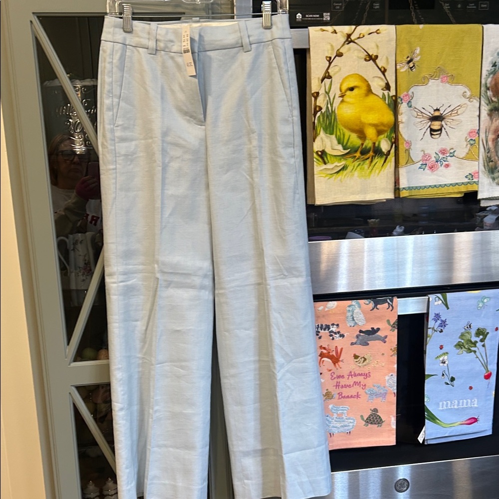 J. Crew Light Blue Women's Linen Wideleg Pants 4P NWT Coastal Preppy Classic